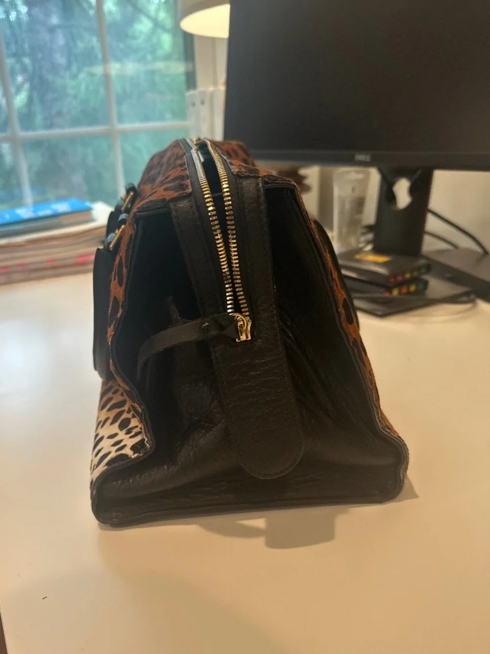 Clare V Leopard Print Satchel in Brown, Black, White